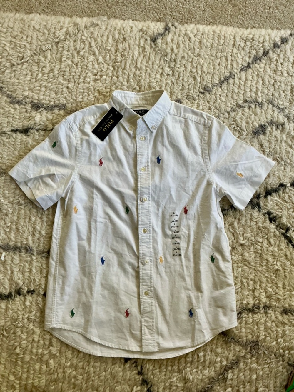 NWT Polo Ralph Lauren white short sleeve boys shirt ( L: 14-16)